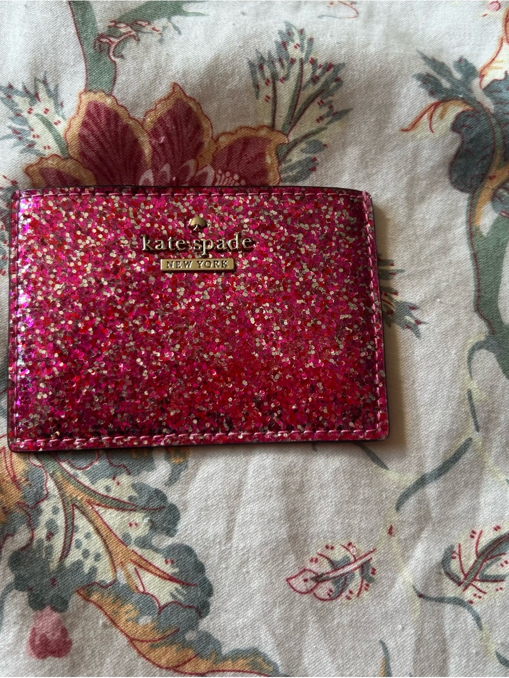 kate spade New York Hot Pink Glitter Card Case